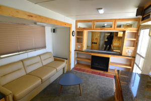 Sitting room area of luxury cast trailer